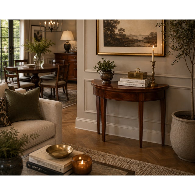 A fine and elegant Georgian mahogany demi lune console table and fold over card table of superb colour and proportions....