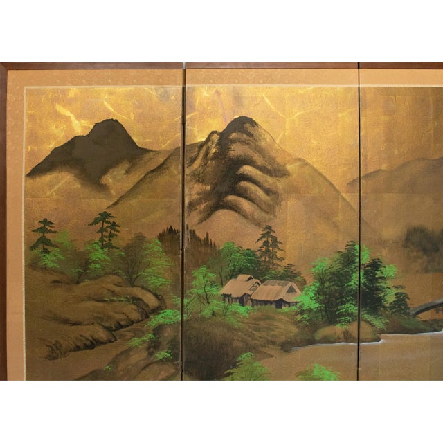 1960s 1960s "Summer Landscape With Trees", Shōwa Era Japanese Painted Byobu Screen For Sale - Image 5 of 18
