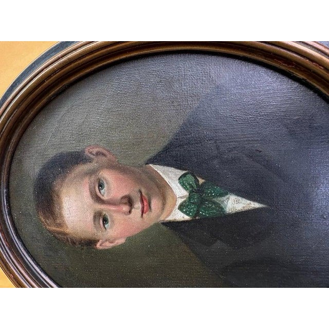 Folk Art 19Thc Early Folk Portrait of a Young Boy For Sale - Image 3 of 4