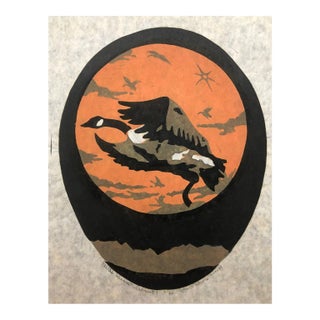 1971 Wild Goose Linocut by John Davis For Sale