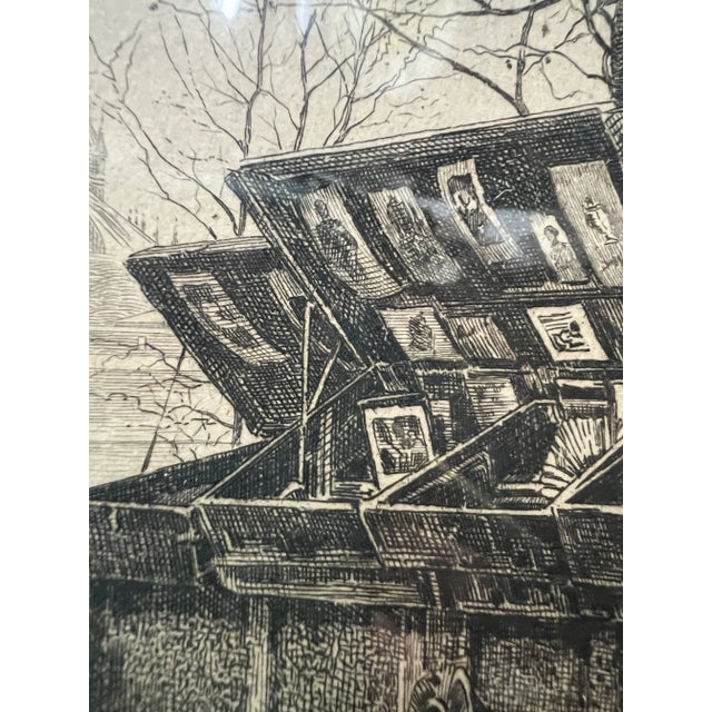 French 1940s “Les Bouquinistes” French Signed Etching by Yvon Monay, Framed For Sale - Image 3 of 6
