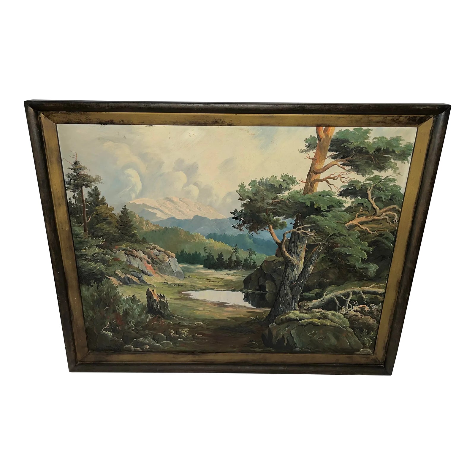 Large Vintage Oil on Masonite Board Mountains Landscape Painting by ...