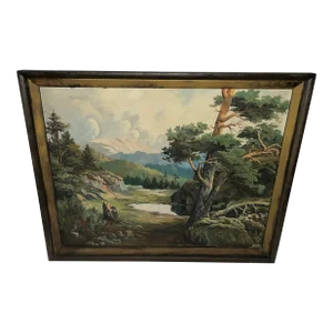Large Vintage Oil on Masonite Board Mountains Landscape Painting by Norwegian Artist Jens Tvedt, Framed