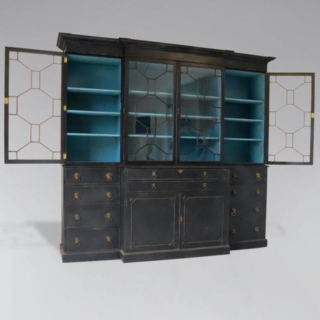 Painted 4-Door Library Bookcase with Secretaire, 1910s For Sale - Image 3 of 18