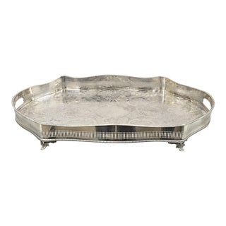 Vintage Victorian Silver Plated Pierced Gallery Scalloped Serving Platter Tray For Sale