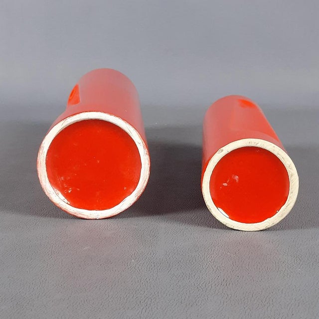 Space Age Red Ceramic Cylinder Vases, 1960s, Set of 2 For Sale - Image 9 of 13