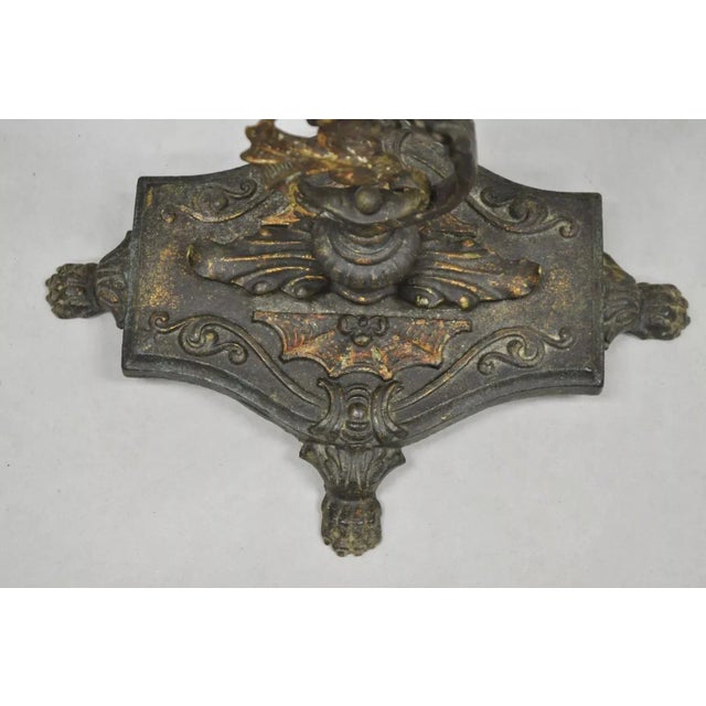 Metal Antique French Art Nouveau Figural Cast Wrought Iron Ashtray Catch All Stand For Sale - Image 7 of 12