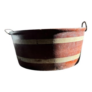Antique French Papier-Mâché Utility Bowl With Iron Handles, Late 19th Century For Sale