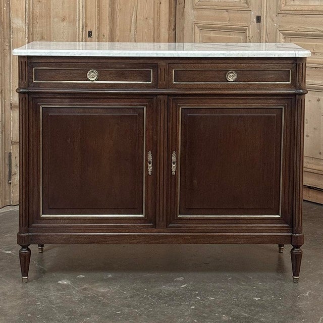 19th Century French Louis XVI Mahogany Buffet With Cararra Marble For Sale - Image 4 of 16