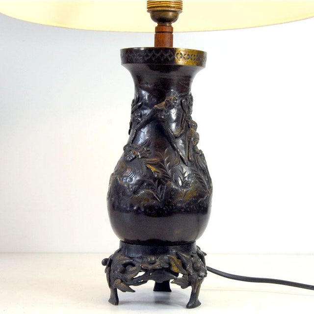 Antique Japanese Bronze Lamp, 1910s For Sale - Image 9 of 11