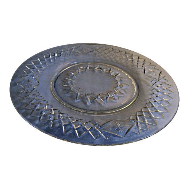 Vintage Pressed Glass Criss Cross Pattern Platter For Sale