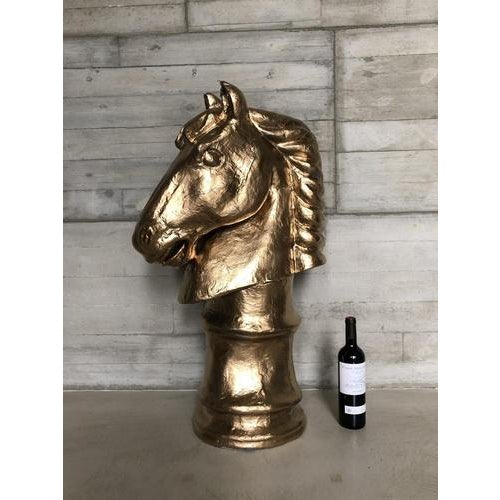 Gold Monumental Papier-Mâché Chess Knight Sculpture For Sale - Image 8 of 8