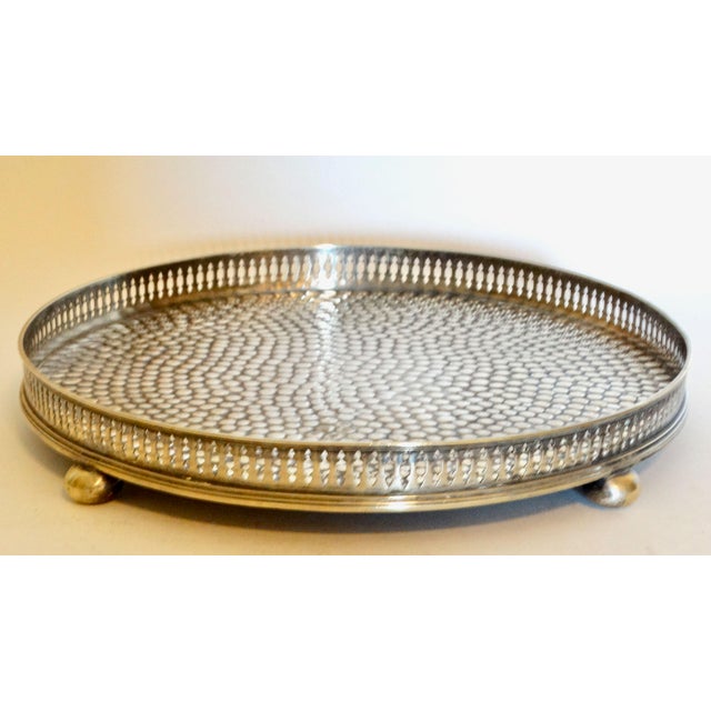 Metal Footed Silver Plate Pierced Gallery Tray For Sale - Image 7 of 8