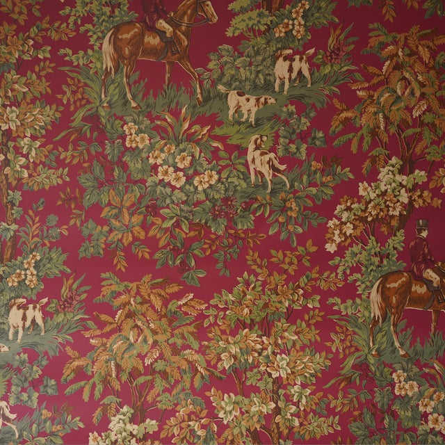 Burgundy Late 20th Century Deadstock Ralph Lauren Vinyl Fox Hunt Toile Wallpaper- 12 Rolls- For Sale - Image 8 of 10