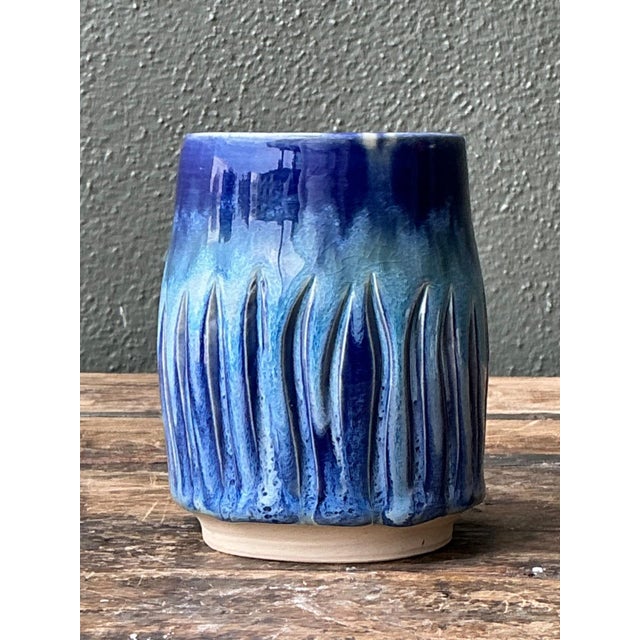Vintage Studio Pottery Blue Ceramic Vase For Sale - Image 18 of 18