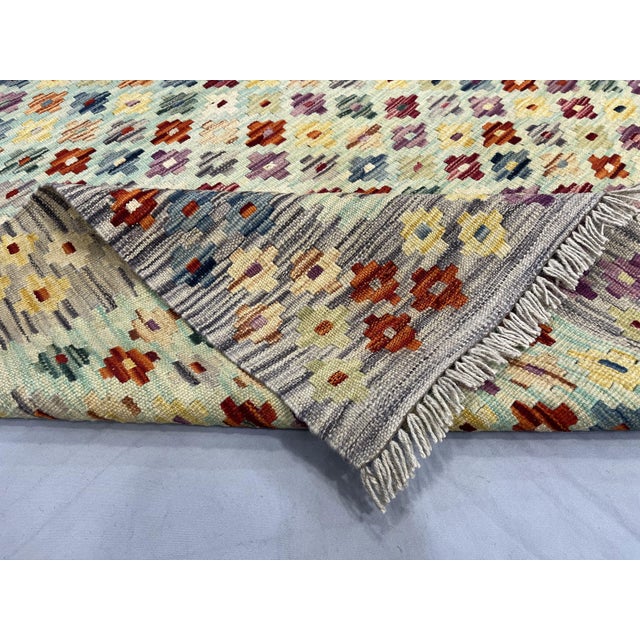 5'1" X 6'10" Multicolor Afghan Chobi Wool Flatweave Kilim Rug For Sale - Image 13 of 16