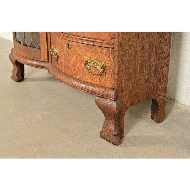 Antique Victorian Carved Tiger Oak Side-by-Side Bookcase With Drop Front Secretary Desk, Circa 1900 For Sale - Image 11 of 15