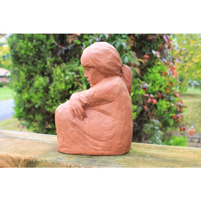 Vintage Clay Girl Sculpture For Sale - Image 4 of 8