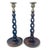 Vintage English Oak Candlesticks: Imported from England this exquisite pair boasts unique "open barley twist" design....