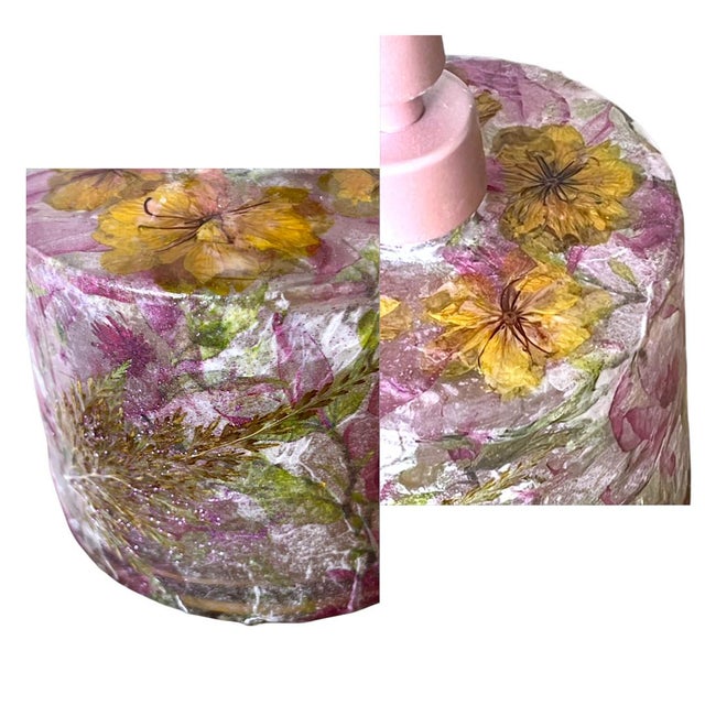 Lotion/Soap Bottle Set With Real Pressed Flowers and Pine leaf Accents, (Water Safe hard Resin Finish) 4x3.25 Fun! Wipe...