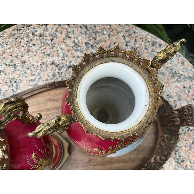 French Sèvres Porcelain and Gilt Bronze Vases, 1880, Set of 2 For Sale - Image 15 of 18