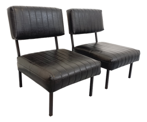 Vintage Modernist Lounge Chairs in Black Imitation Leather and Metal, 1960s, Set of 2