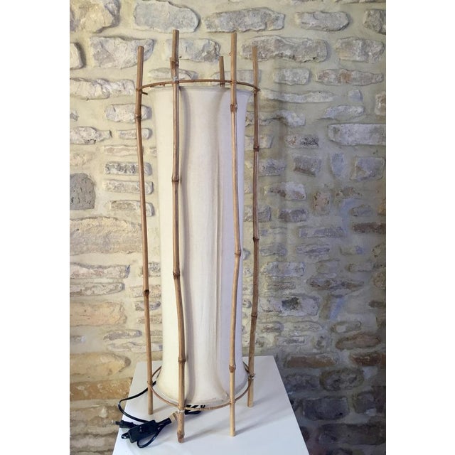 Louis sognot, large bamboo lamp made up of 6 stems, the diffuser in stretchy jersey-style cotton. beautiful lighting, soft...