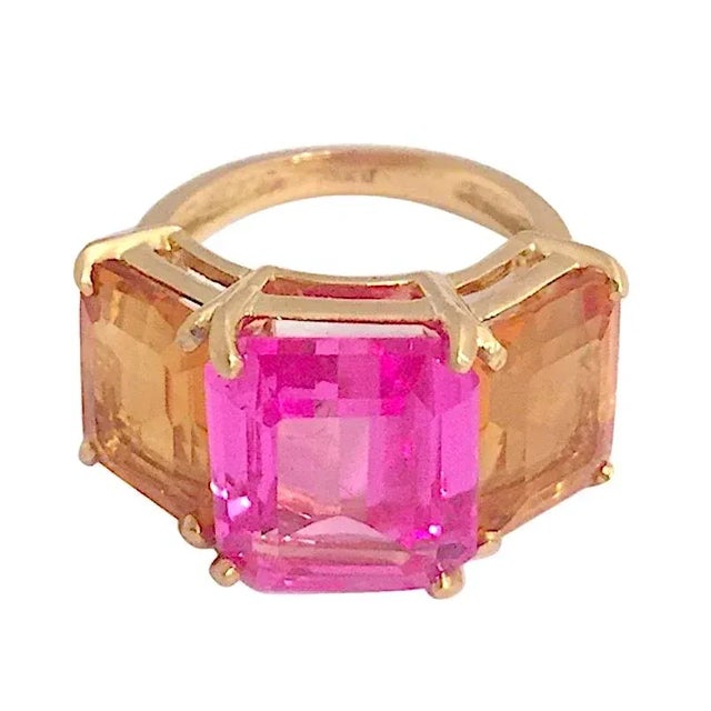 Christina Addison Bold Emerald Cut Iolite Three Stone Ring For Sale - Image 9 of 12