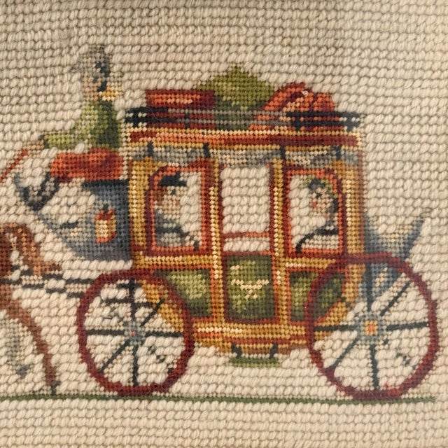English Vintage Framed Horse-Drawn Stagecoach Needlepoint For Sale - Image 3 of 4
