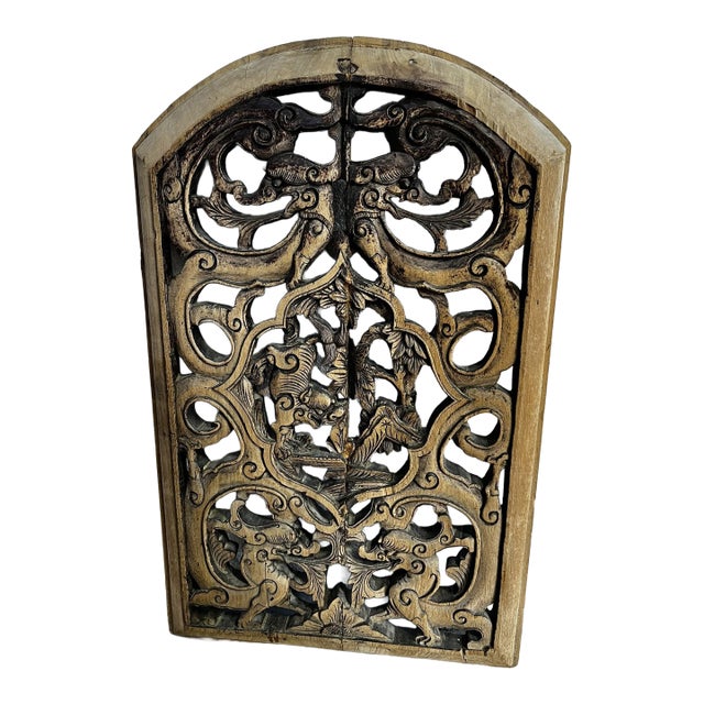 Antique Wood Panel With Carvings of Dragons For Sale