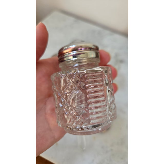 Vintage Patterned Glass and Silver-Plated Condiment Set With Lucite Spoon For Sale - Image 17 of 17