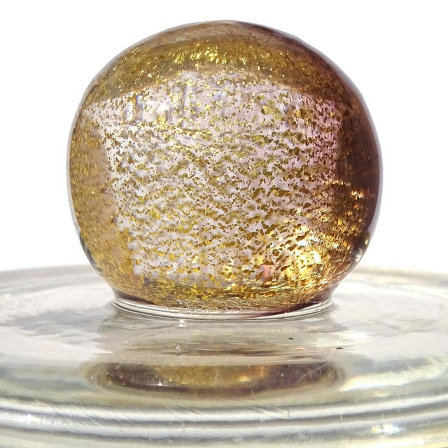 Gold Vintage Murano Seguso Pulveri Vanity Jewelry Box Dark Amethyst Gold Flecks Italian Art Glass Jar For Sale - Image 8 of 9