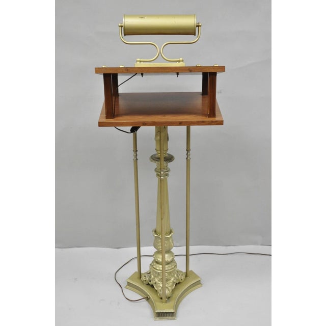 Vintage Victorian Lighted Podium Metal Column Pedestal Base Lectern Book Stand For Sale - Image 16 of 18