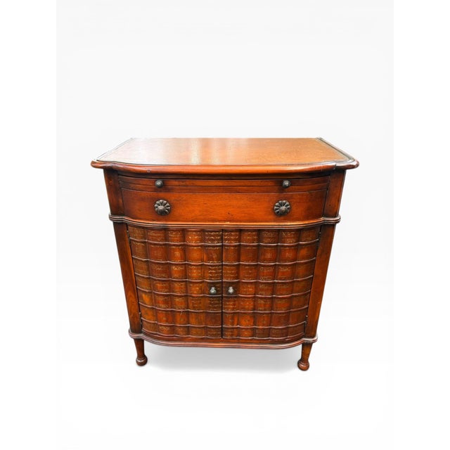 English English Regency Faux Book Bar Cabinet, Attributed to Theodore Alexander, Hand-Tooled Leather Top For Sale - Image 3 of 17
