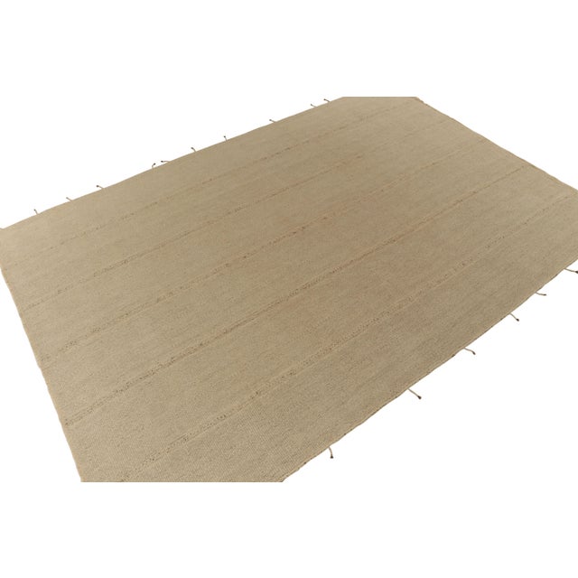 Contemporary Rug & Kilim’s Contemporary Kilim in Sandy, Solid Beige-Brown Panel Woven Style For Sale - Image 3 of 7