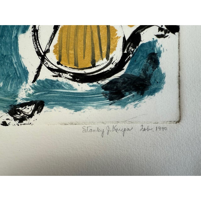 Teal Original Print Titled "Sailboat Race" by Stanley J. Krupa, Dated 1990 For Sale - Image 8 of 9