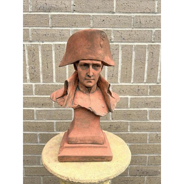2000 - 2009 Napoleon Bonaparte Cast Stone Bust with Terracotta Finish Garden Ornament For Sale - Image 5 of 18