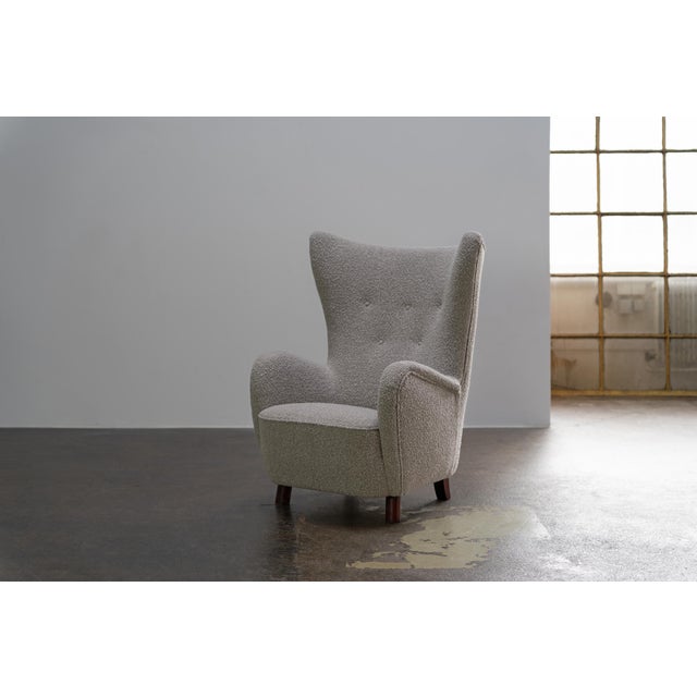 Vintage Wingback Chair in Bouclé Fabric from Mogens Lassen, Denmark, 1950s For Sale - Image 12 of 12