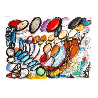 Let’s Go — Dynamic Abstract Motion in Oil Markers & Acrylics, 18 × 24 In For Sale