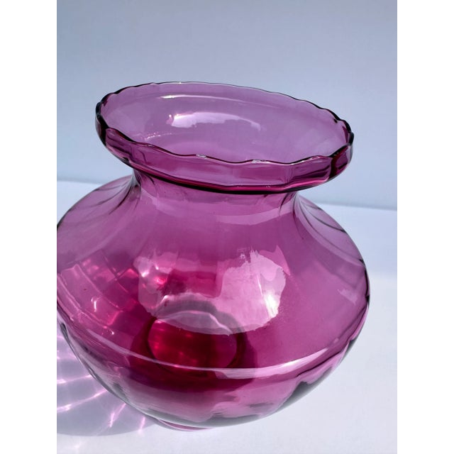 Red Cranberry Red Optic Art Glass Flower Vase Vintage Mid 20th Century by Pilgrim For Sale - Image 8 of 9