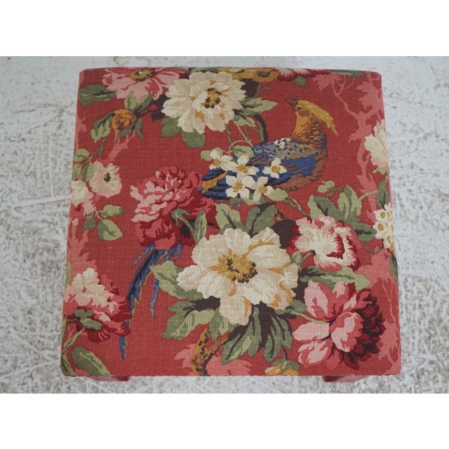 Pair of Chinese Style Red Bird & Flower Ottoman or Stools - New Upholstery For Sale - Image 4 of 12