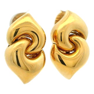 1980s Bulgari Puffy Gancio Link 18k Yellow Gold Earrings, Pair For Sale