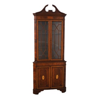 English Made Mahogany Inlaid Corner Cabinet For Sale