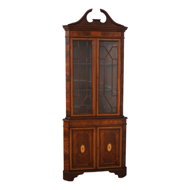 English Made Mahogany Inlaid Corner Cabinet For Sale