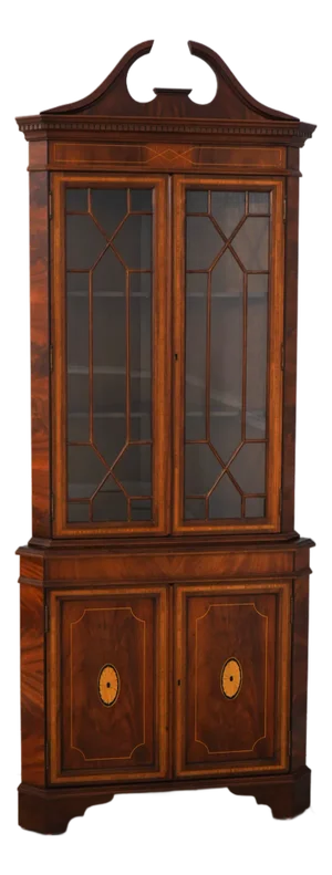 English Made Mahogany Inlaid Corner Cabinet