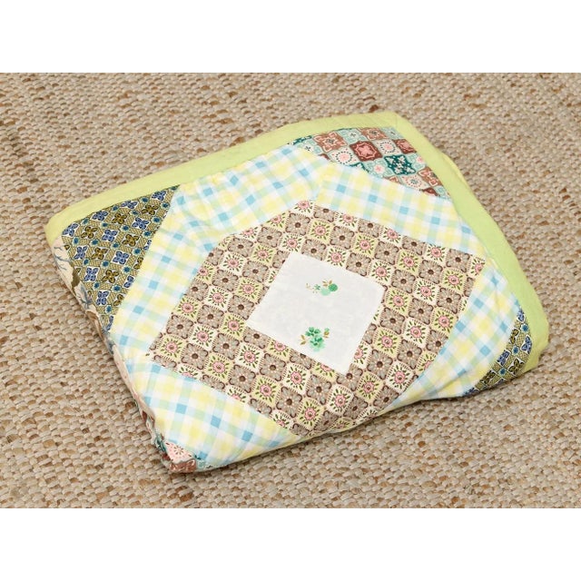 Mid 20th Century Pastel Patchwork Quilt With Floral, Check, and Geometric Vintage Fabrics For Sale - Image 5 of 12