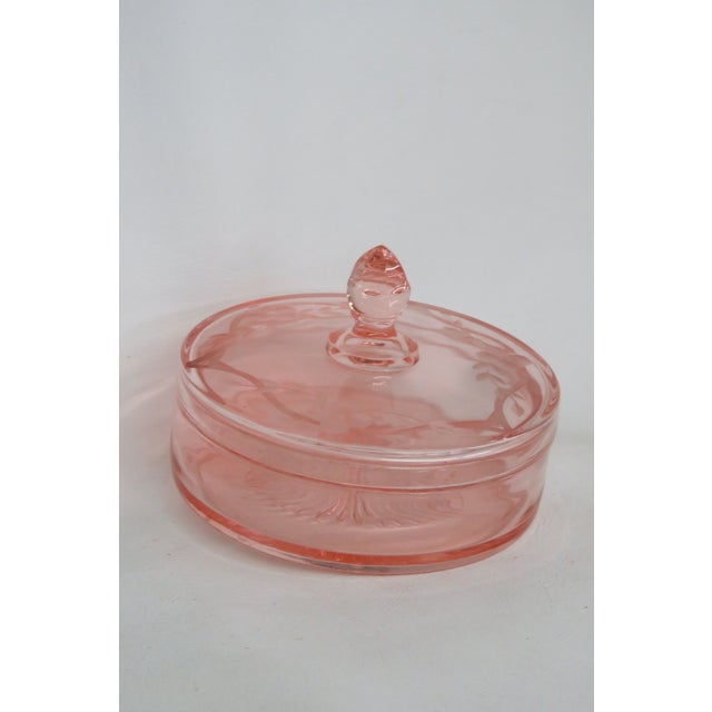Pink Depression Glass Etched Lidded Candy Dish 4631b For Sale - Image 16 of 17