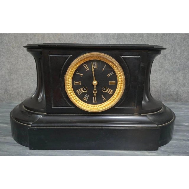 Metal Napoleon III Black Marble Mantel Clock For Sale - Image 7 of 9