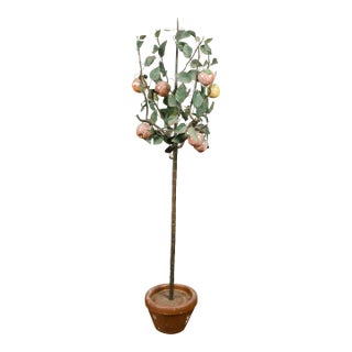 French 1930s Tôle and Glass Tree in Pot Sculpture with Orange and Yellow Fruits For Sale