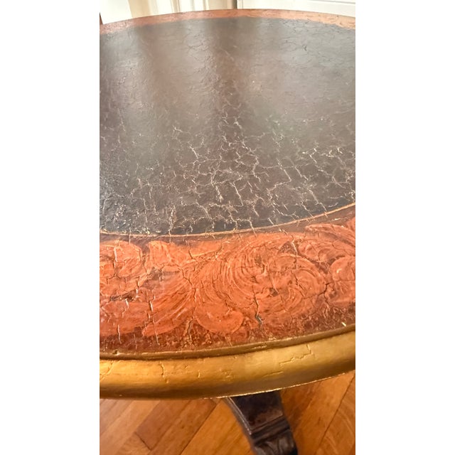 Brown Late 20th Century Italianate Renaissance Revival Craquelure & Gilt Round Pedestal Center Table For Sale - Image 8 of 10